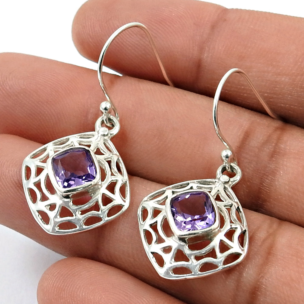 101 Natural Amethyst Gemstone Drop Dangle Bohemian Earrings 925 Silver For Girls K37