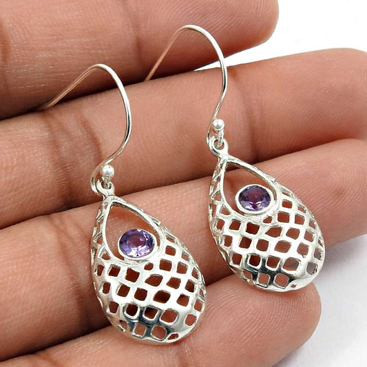 Amethyst Gemstone Earring 925 Sterling Silver Tribal Jewelry J22