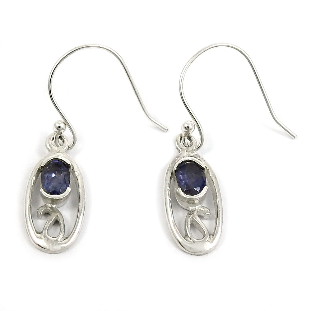 101 Woman Gift 925 Silver Natural Iolite Drop Dangle Bohemian Earrings B18