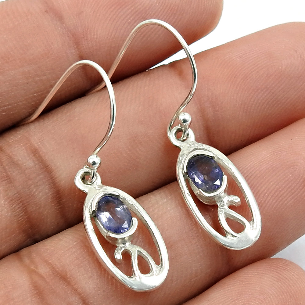 101 Woman Gift 925 Silver Natural Iolite Drop Dangle Bohemian Earrings B18
