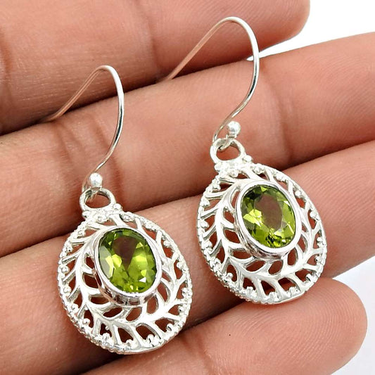 Peridot Gemstone Earring 925 Sterling Silver Vintage Look Jewelry L23