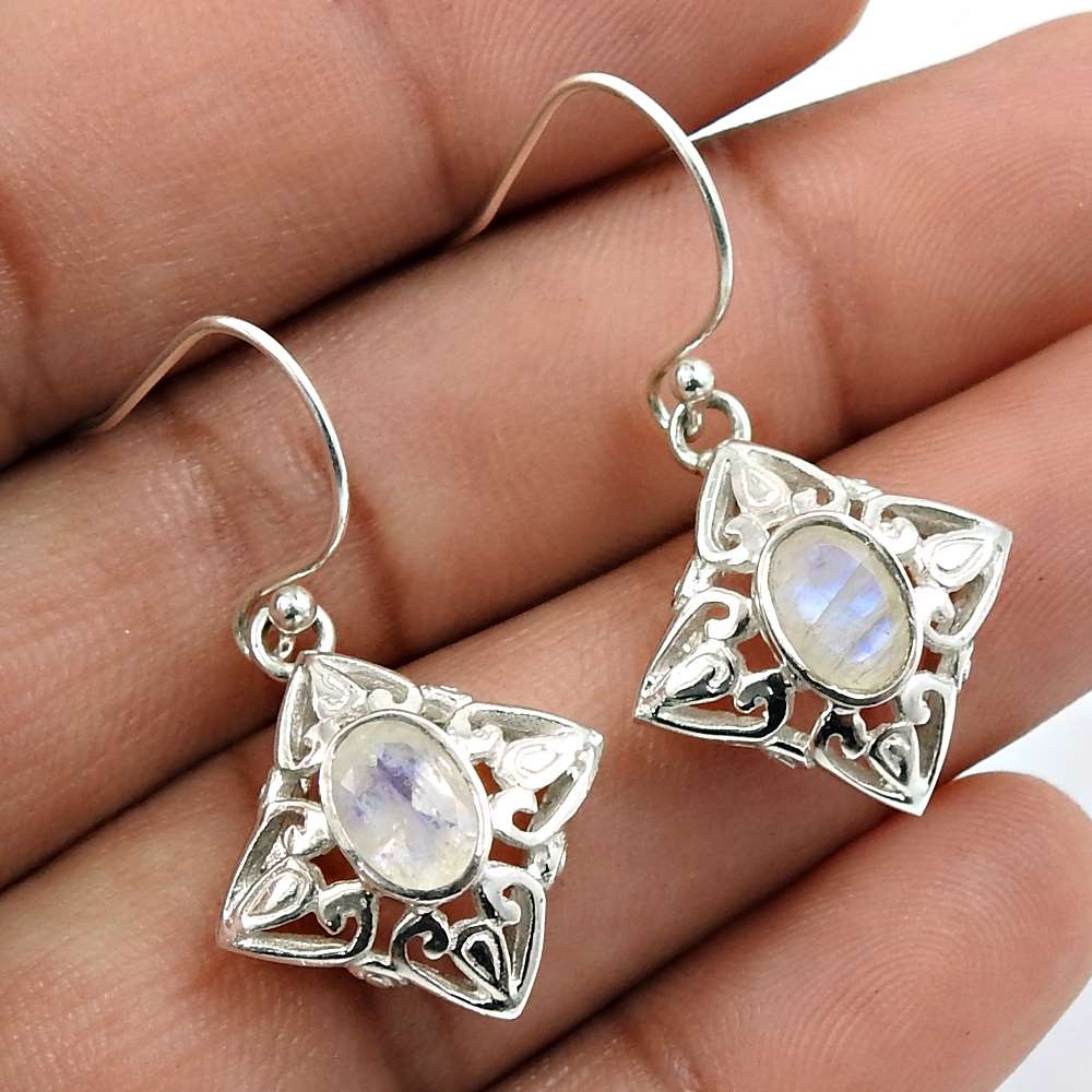 Garnet Gemstone Earring 925 Sterling Silver Vintage Jewelry S23