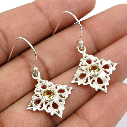 Citrine Gemstone Earring 925 Sterling Silver Vintage Jewelry C24