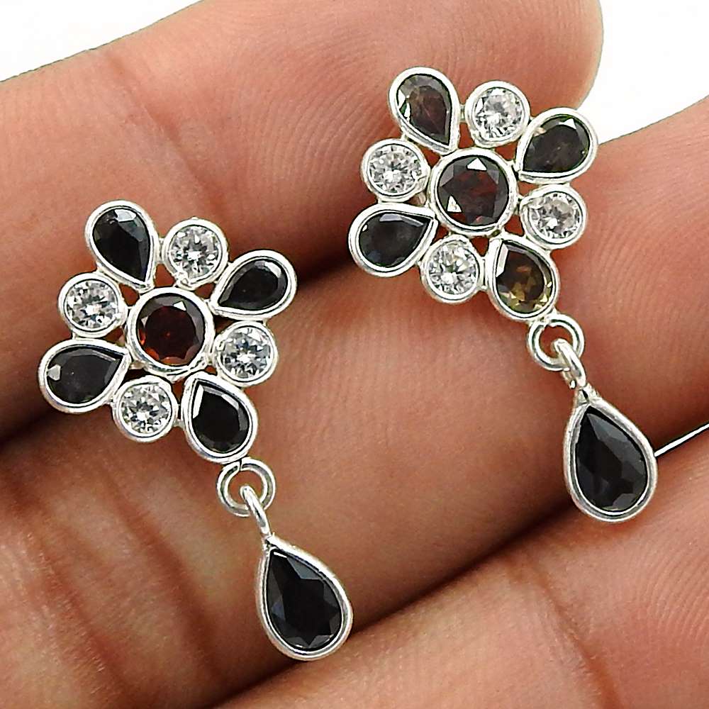Ruby CZ White CZ Gemstone Earring 925 Sterling Silver Handmade Jewelry I24