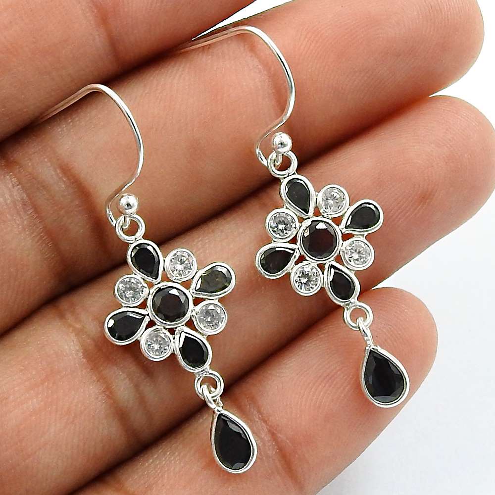 Ruby CZ White CZ Gemstone Earring 925 Sterling Silver Vintage Jewelry G25