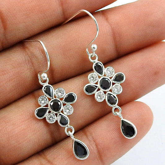 101 Natural Cubic Zirconia Drop Dangle Bohemian Black Earrings 925 Silver K19