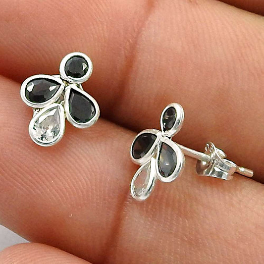 Black CZ White CZ Gemstone Earring 925 Sterling Silver Indian Jewelry X25