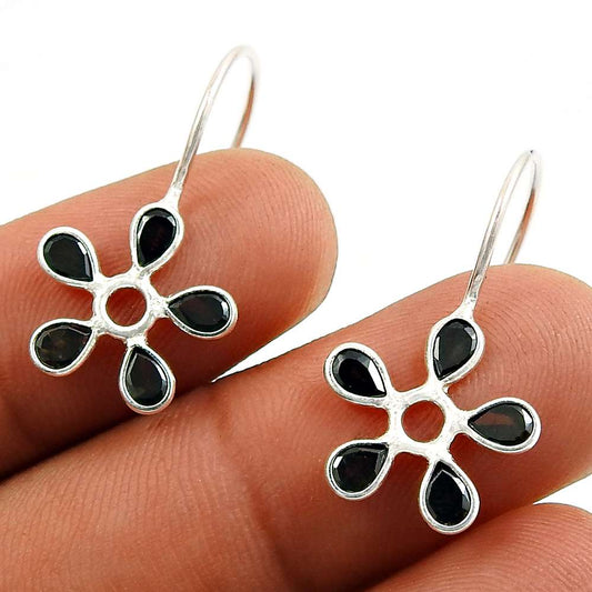 Black CZ Gemstone Earring 925 Sterling Silver Vintage Look Jewelry F79