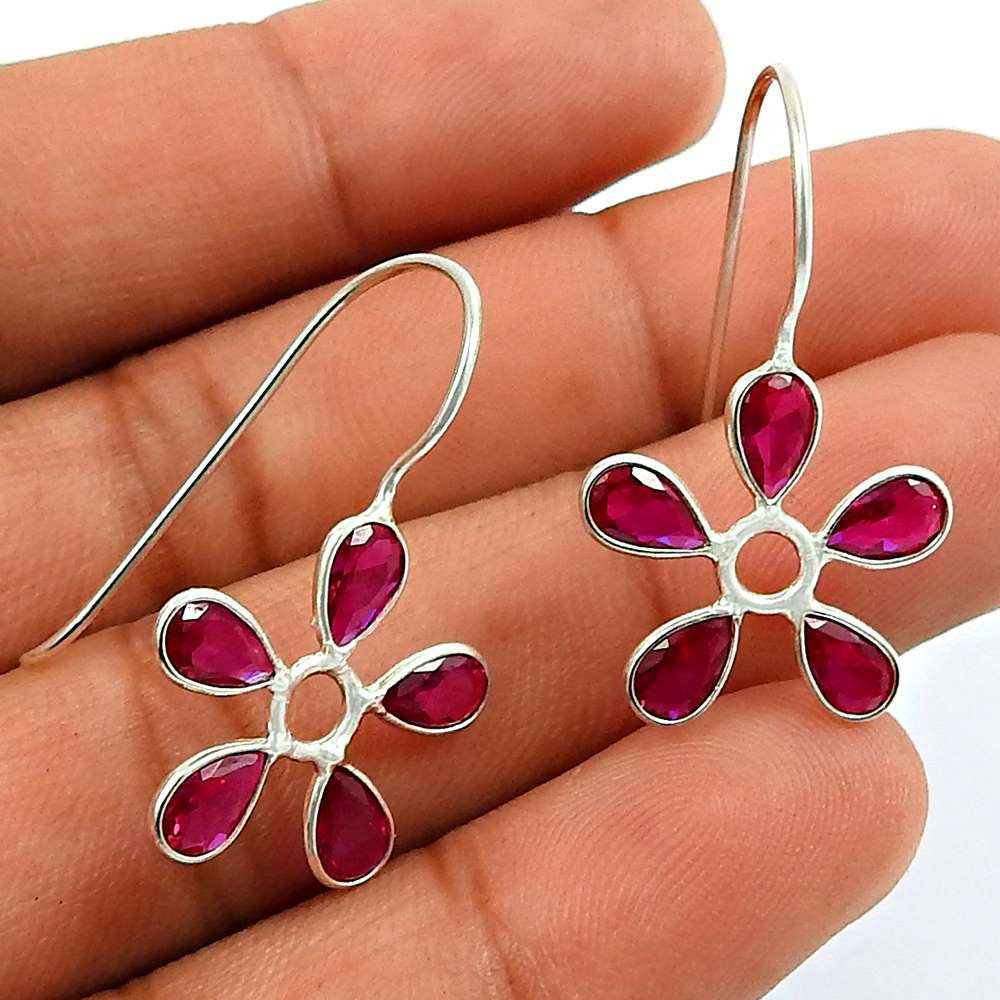 Ruby CZ Gemstone Earring 925 Sterling Silver Ethnic Jewelry O79