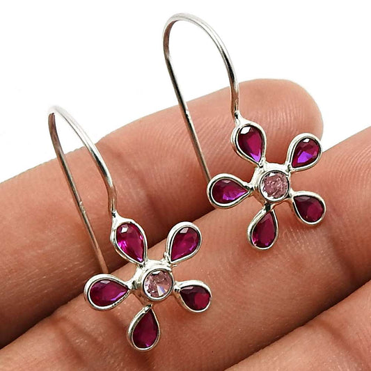 Ruby CZ Pink CZ Gemstone Earring 925 Sterling Silver Vintage Jewelry I28