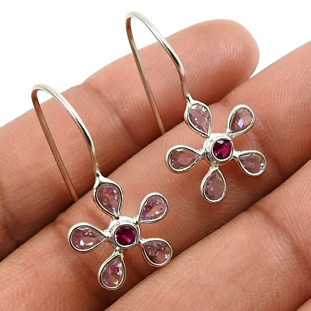 Ruby CZ Pink CZ Gemstone Earring 925 Sterling Silver Vintage Jewelry I28