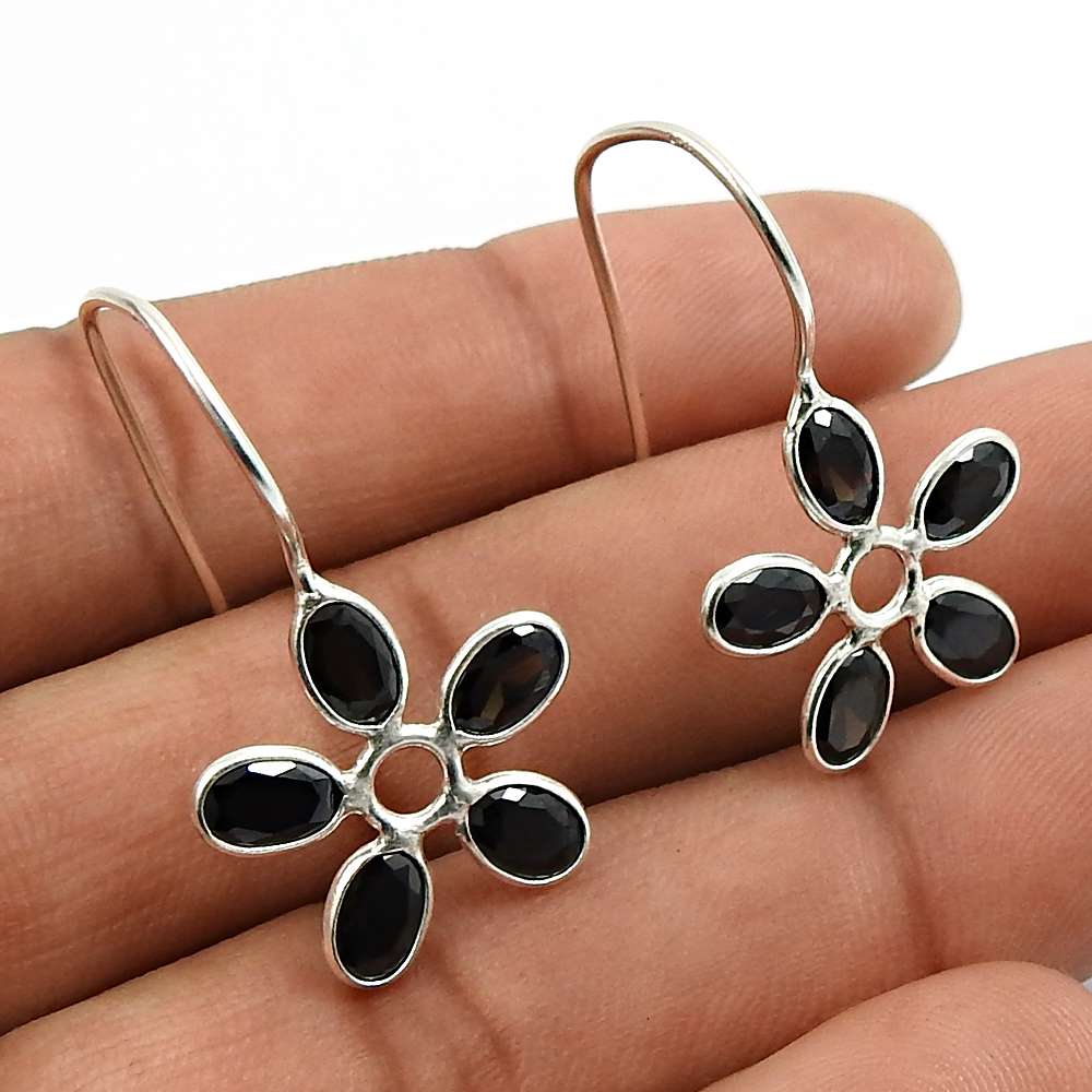 HANDMADE 925 Sterling Silver Jewelry Oval Shape Black Cz Gemstone Earrings Q1