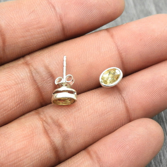 Sterling Silver Oval Citrine Gemstone Butterfly Mother Stud Friend Gift Earrings