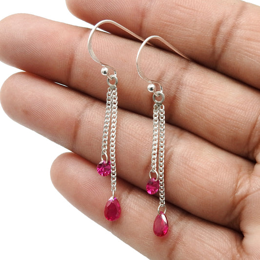 Pink Cubic Zirconia Stone 925 Silver Trendy Wife Dangling Engagement Earrings