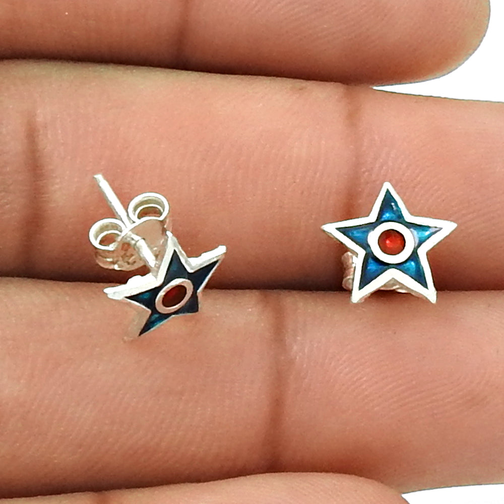 101 925 Sterling Silver Blue Enamel Star Stud Earrings