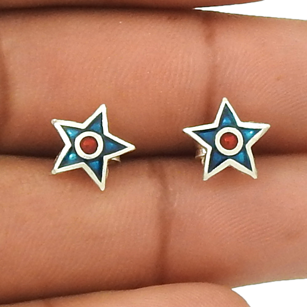 101 925 Sterling Silver Blue Enamel Star Stud Earrings