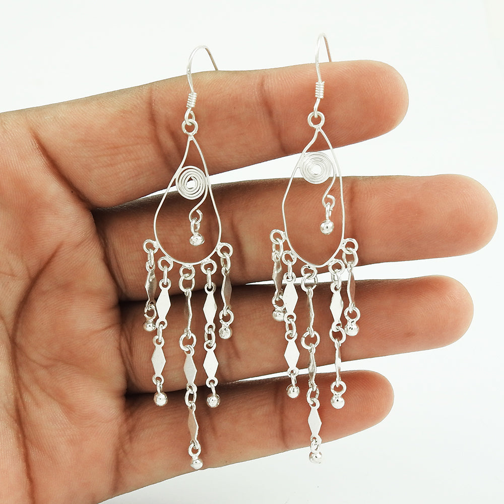 Indian Artisan Jewelry 925 Solid Sterling Silver Earrings T1