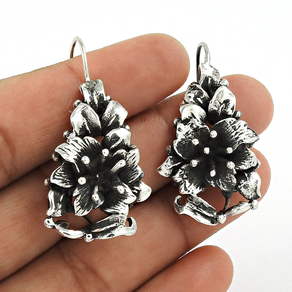 Indian Artisan Jewelry 925 Solid Sterling Silver Drop/Dangle Earrings F1