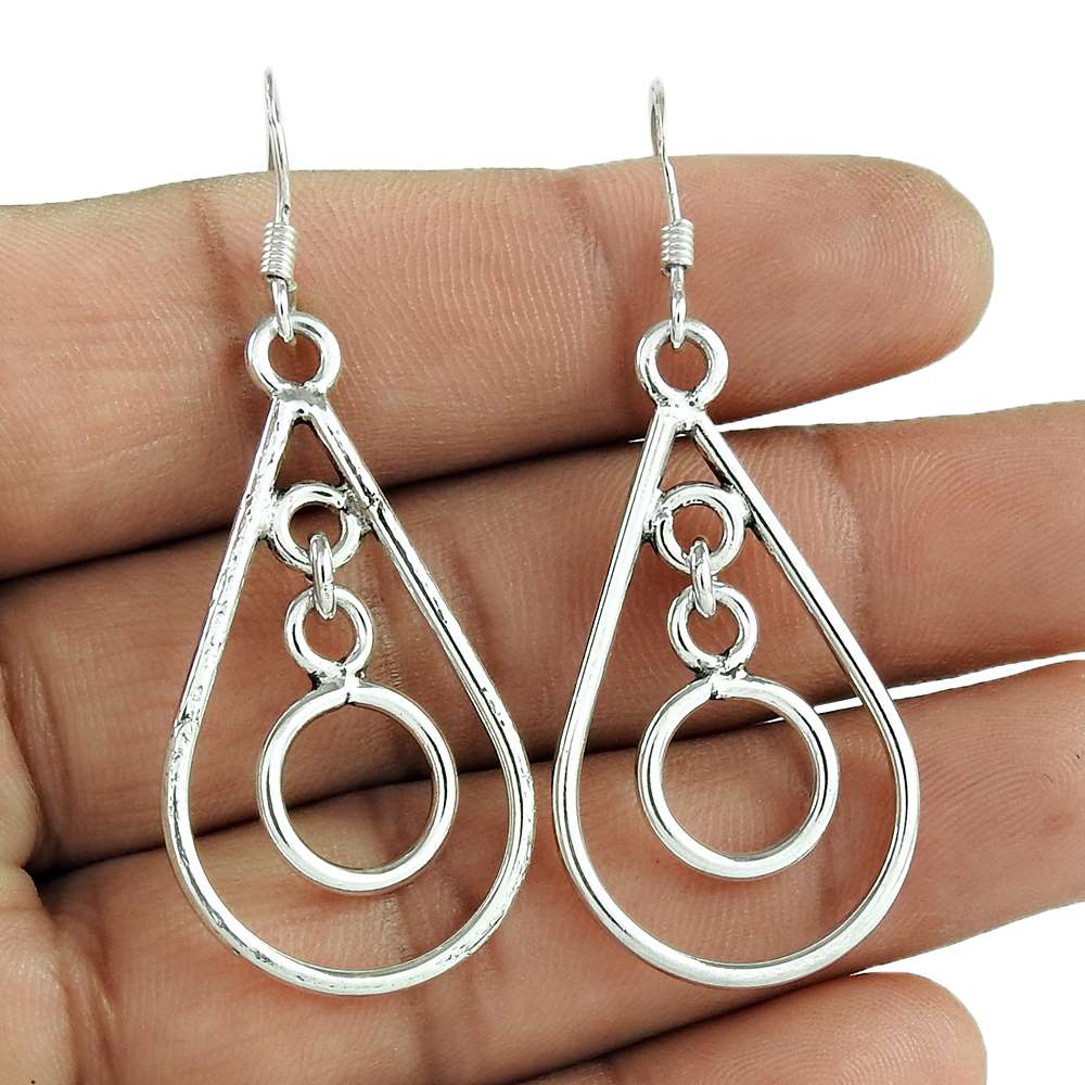 Handmade Jewelry 925 Solid Sterling Silver Dangle Bohemian Earrings J1