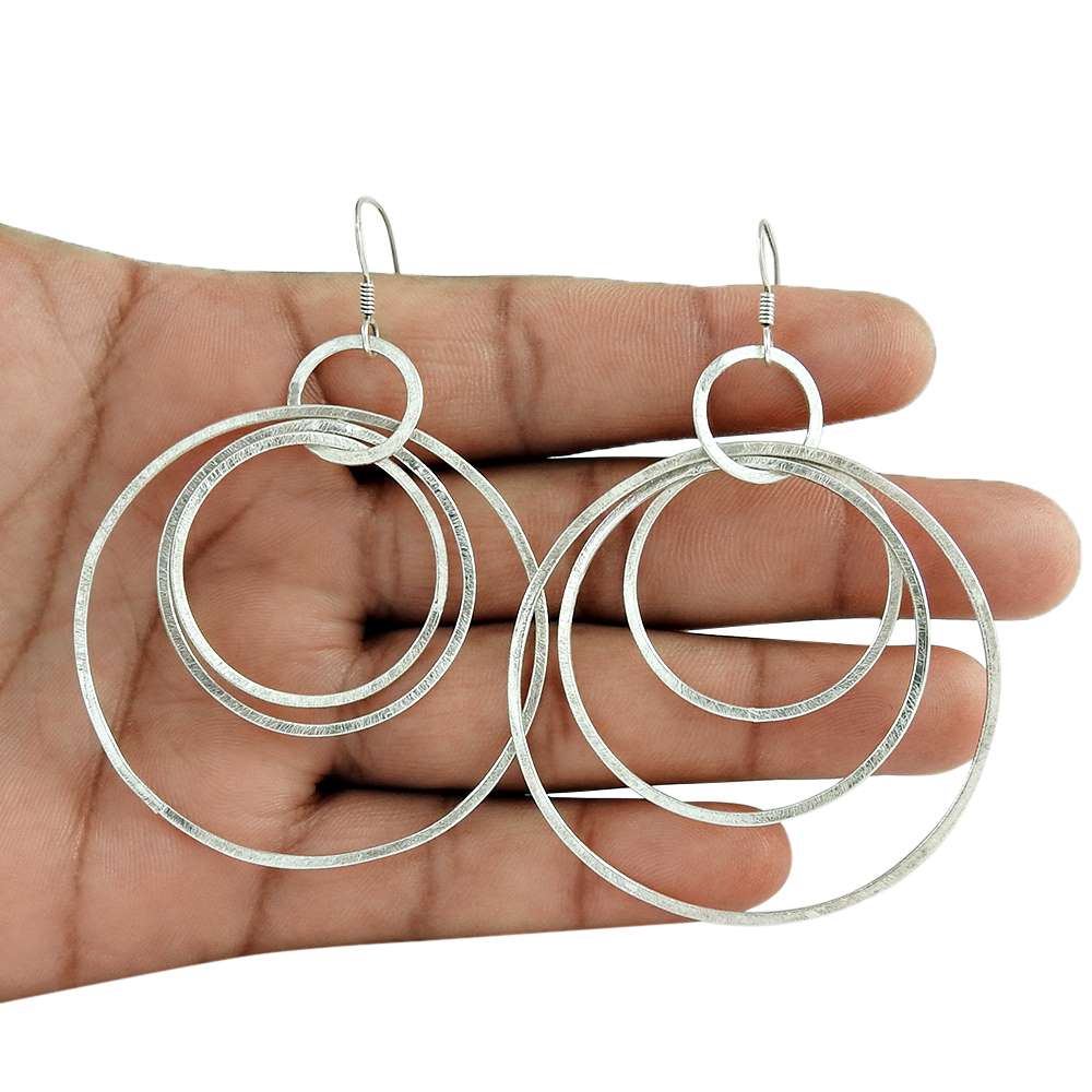 Solid 925 Sterling Silver Handmade Indian Dangle Ethnic Earrings Jewelry P29