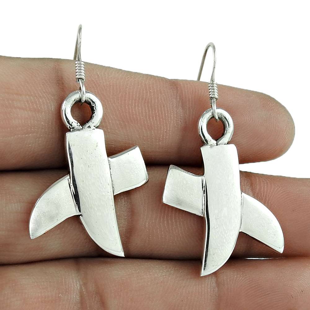 Solid 925 Sterling Silver Handmade Indian Dangle Ethnic Earrings Jewelry P28