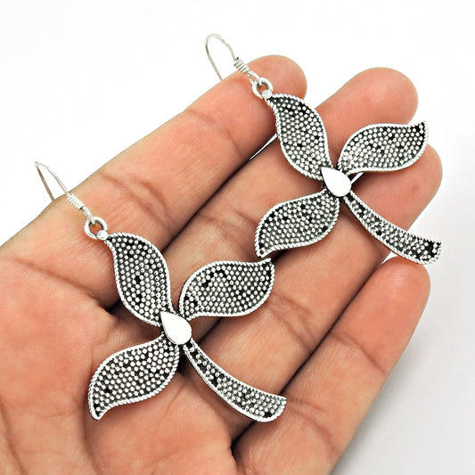 Indian Artisan Jewelry 925 Solid Sterling Silver Drop/Dangle Ethnic Earrings D1