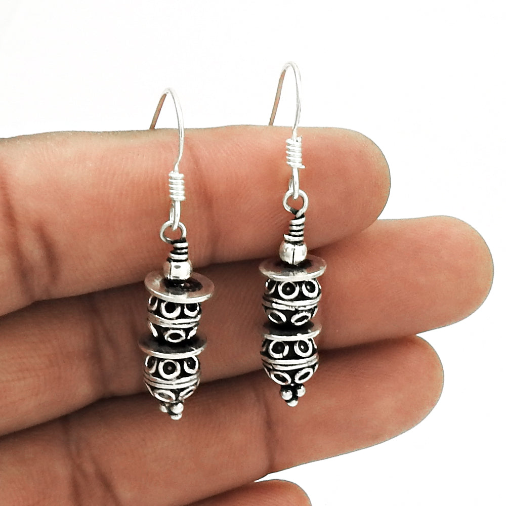 Vintage Look Solid 925 Silver Handmade Dangle Earrings