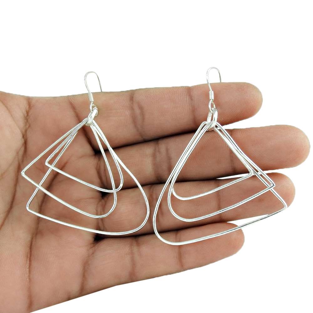 Handmade Jewelry 925 Solid Sterling Silver Dangle Bohemian Earrings Q1