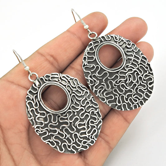 Oxidized 925 Sterling Silver Bohemian Earrings HANDMADE Indian Jewelry D24