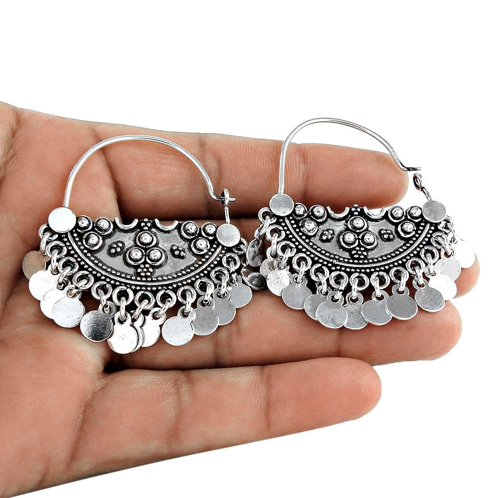 Handcrafted Hoop Earrings 925 Sterling Silver Woman Gift Jewelry W3