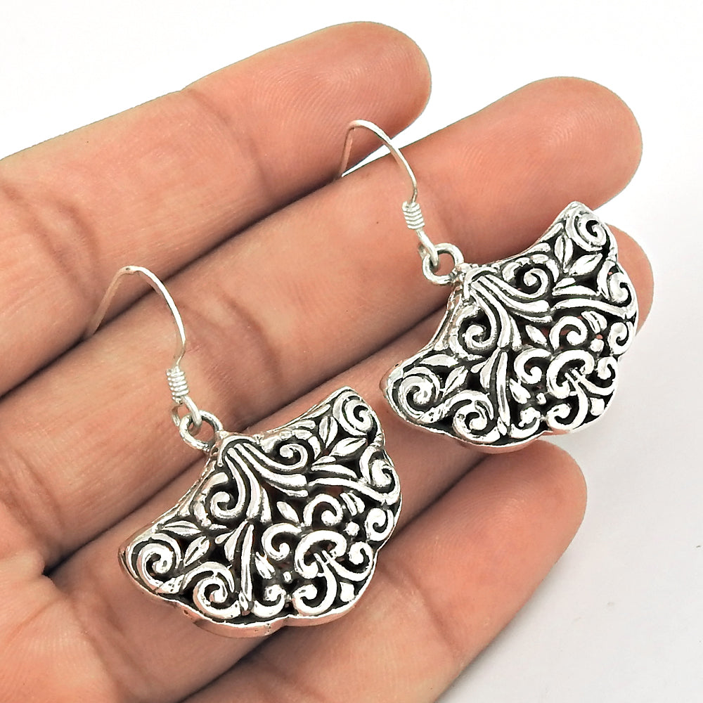 Indian HANDMADE Jewelry 925 Solid Sterling Silver Artisan Earrings S53