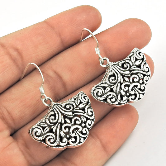 Indian HANDMADE Jewelry 925 Solid Sterling Silver Artisan Earrings S53