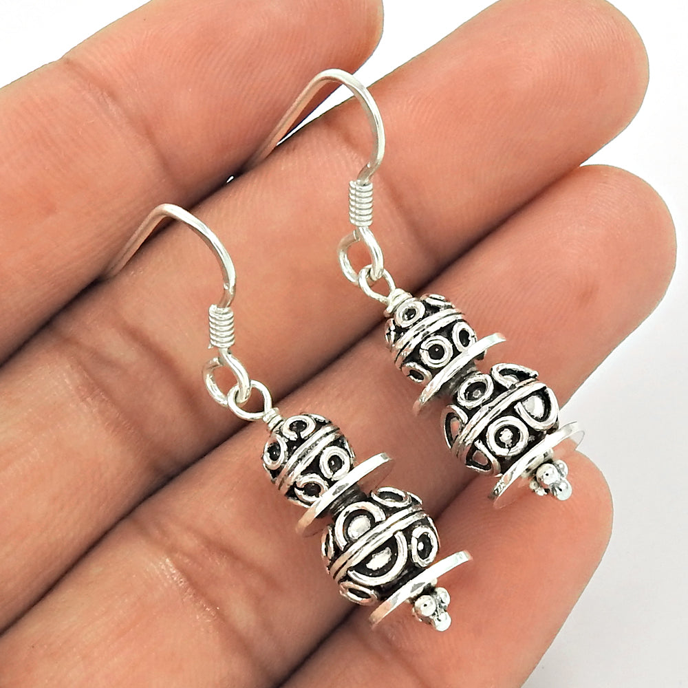 Indian Artisan Jewelry 925 Solid Sterling Silver Drop/Dangle Boho Earrings J1