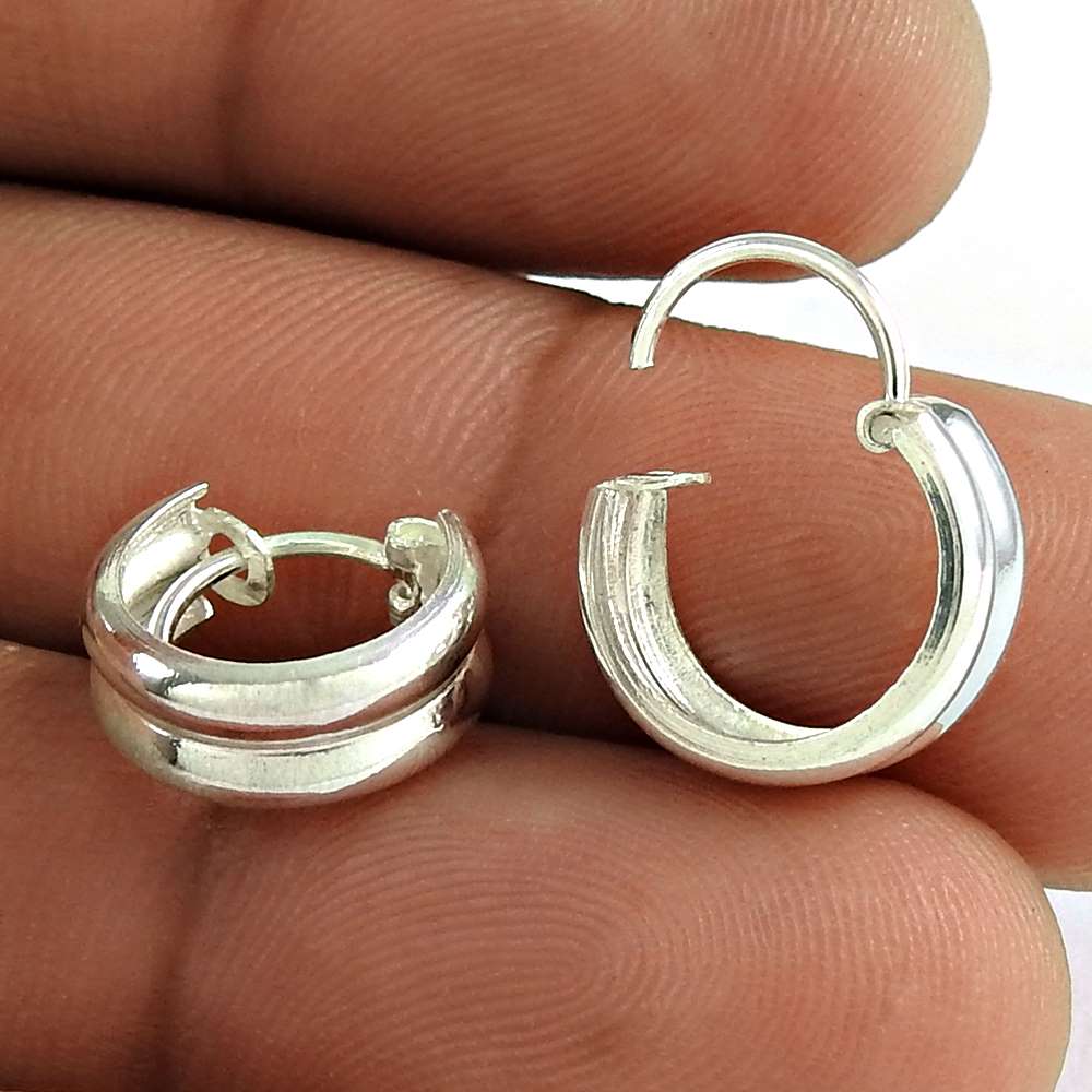 Handmade Indian Jewelry 925 Solid Sterling Silver Hoop Earrings R2