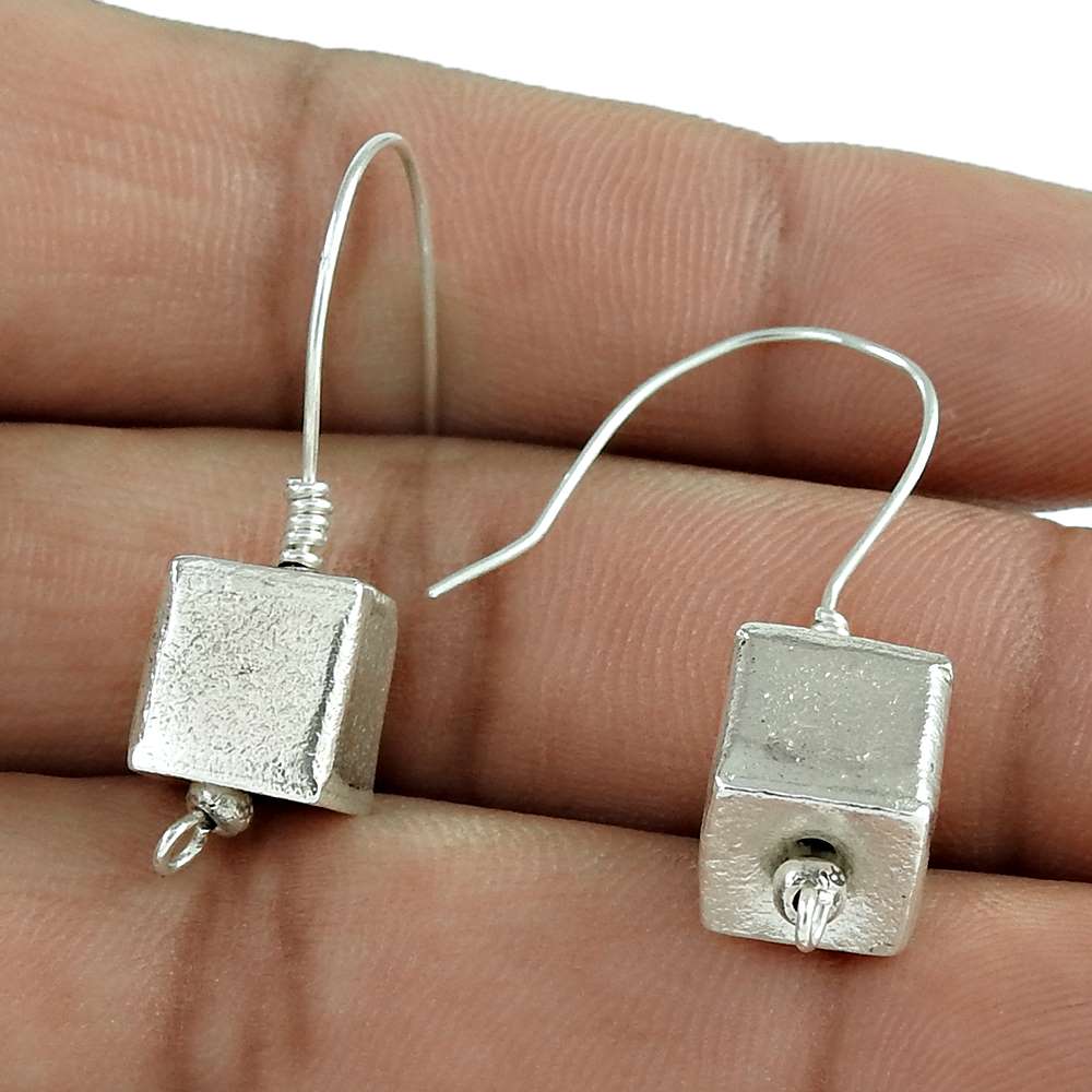 Indian Artisan Jewelry 925 Solid Sterling Silver Dangle Boho Earrings T18