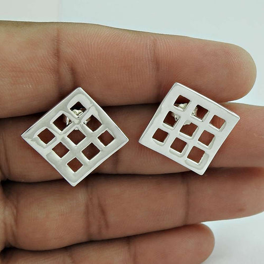 Square 925 Sterling Silver Earrings Wholesaling