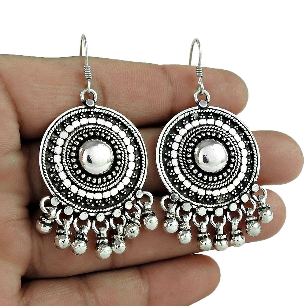 925 Solid Sterling Silver Jewelry Dangle Artisan Earrings R2