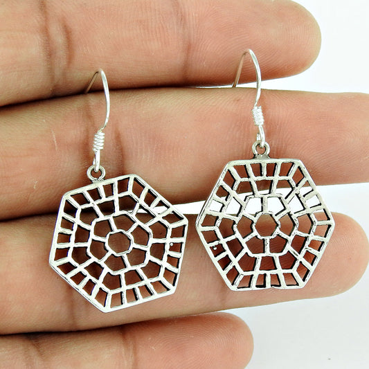 101 Solid 925 Sterling Silver Spider Web Dangle Earrings