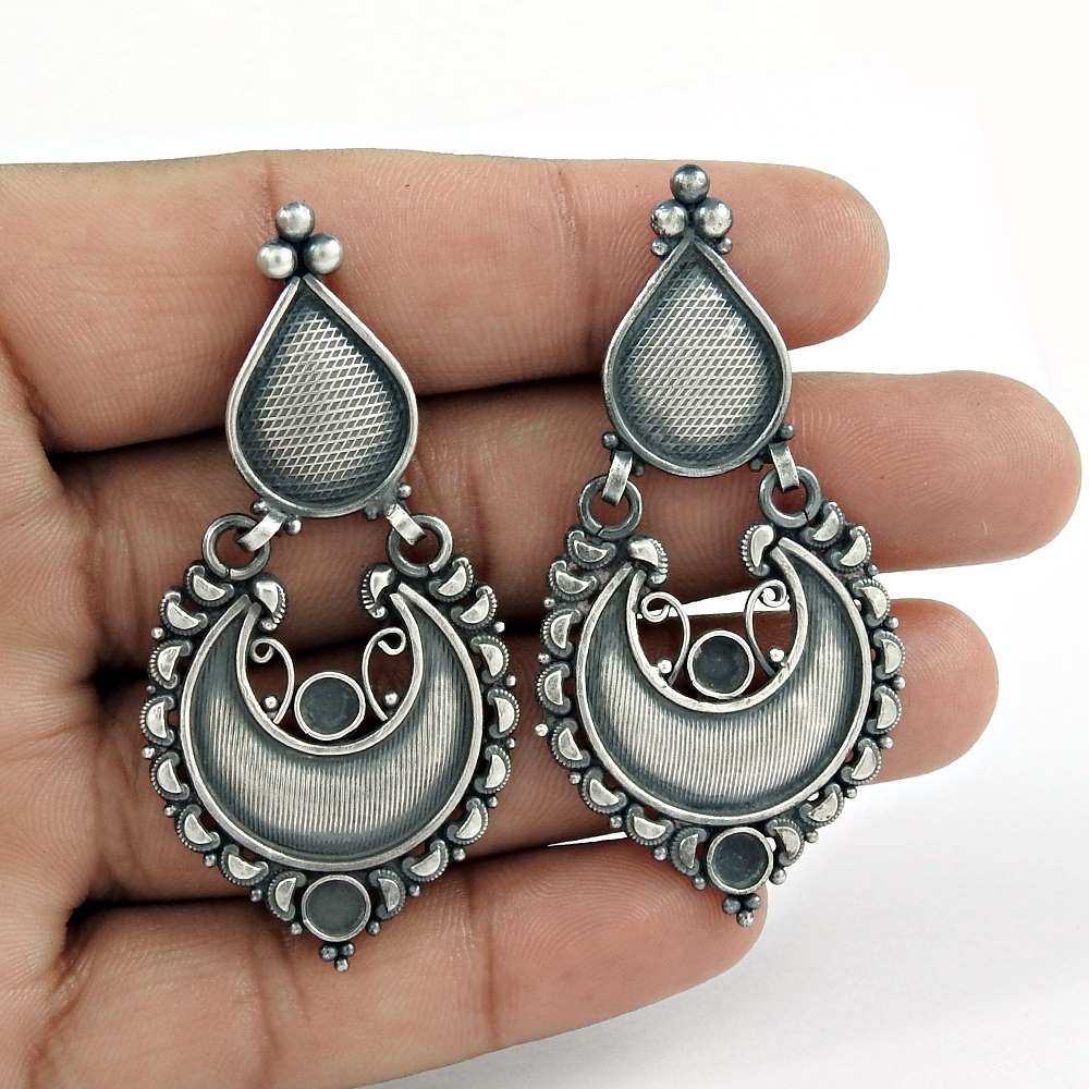 Rare Oxidised Sterling Silver Earrings 925 Handmade Silver Fashion Jewellery