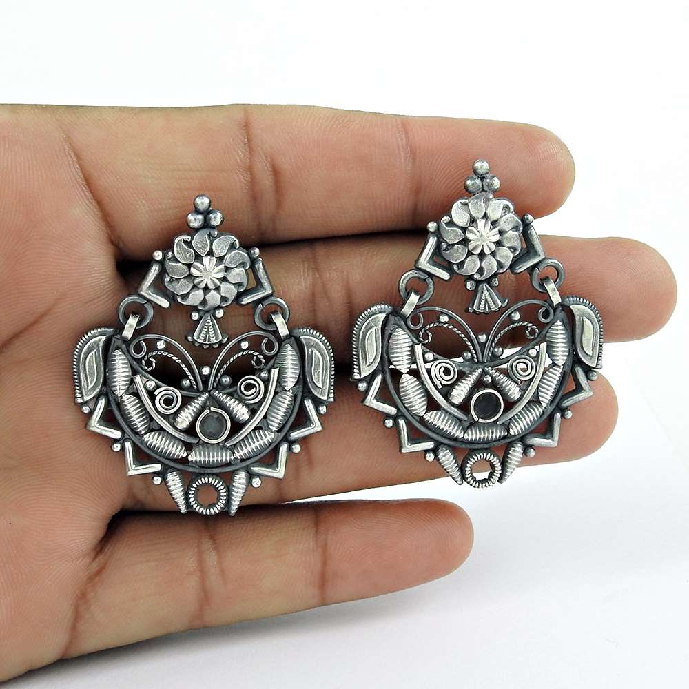 Charming Oxidised Sterling Silver Earrings 925 Silver Fashion Jewellery