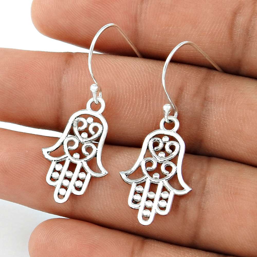 Scenic Solid 925 Sterling Silver Hamsa Earrings Jewellery Wholesale Price