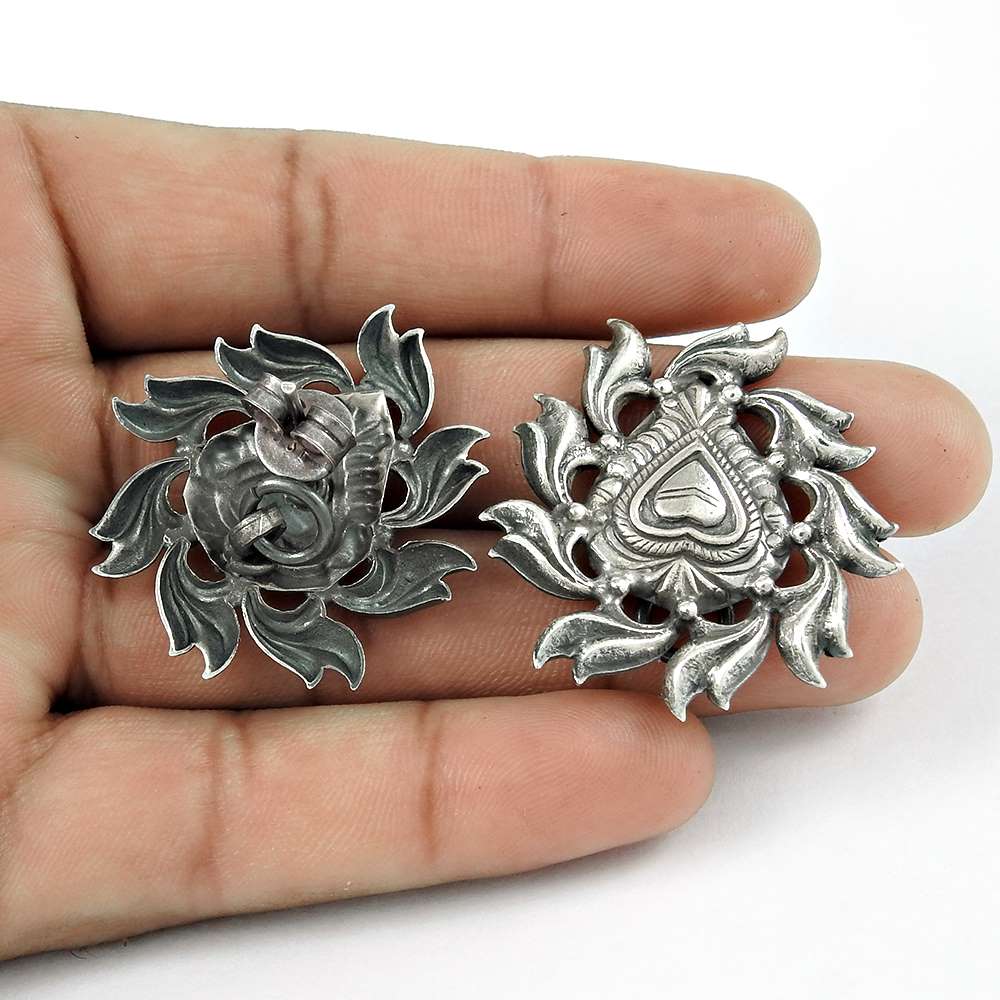 Rava Work Oxidised 925 Sterling Silver Handmade Earrings Jewellery Grossiste