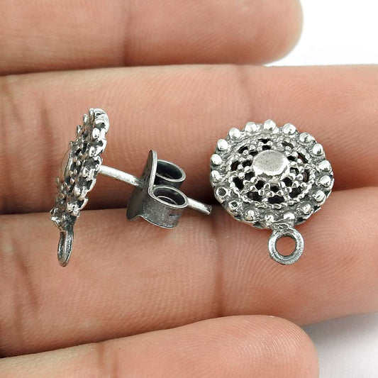 Antique Solid 925 Sterling Silver Handmade Stud Earrings Jewellery Wholesaler India