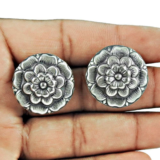 925 Sterling Oxidised Silver Jewellery Traditional Silver Stud Earrings