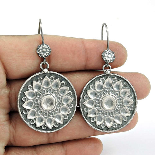 Oxidised 925 Sterling Silver Vintage Jewellery Trendy Handmade Dangle Earrings