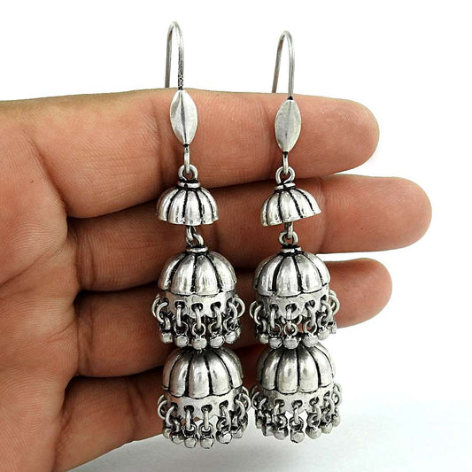 Oxidised Sterling Silver Jewellery Traditional Silver Jhumki Earrings