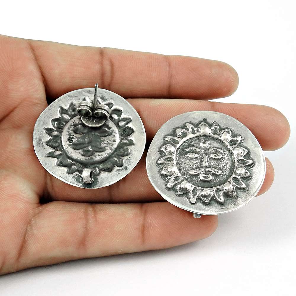 Handmade Oxidised 925 Sterling Silver Jewellery Beautiful Stud Earrings