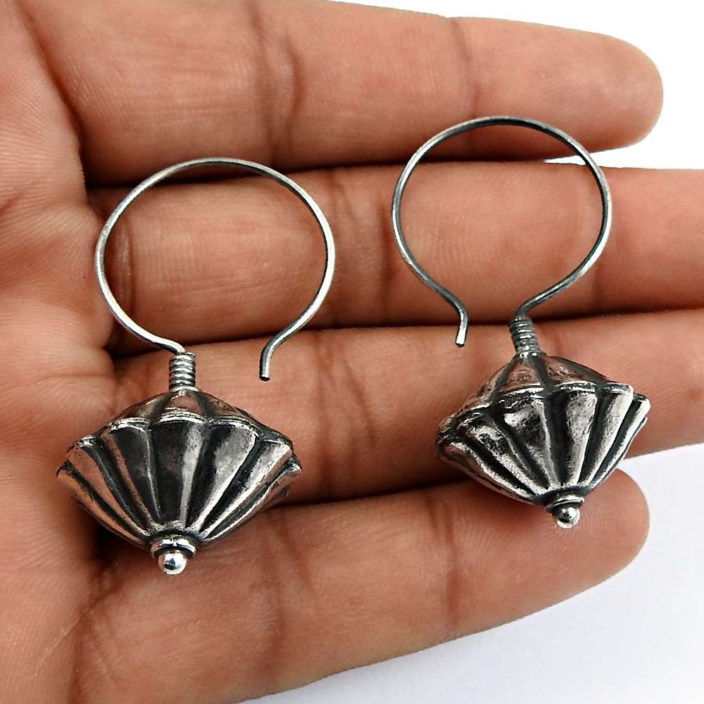 HANDMADE Indian Jewelry 925 Solid Sterling Silver Oxidized Earrings C10