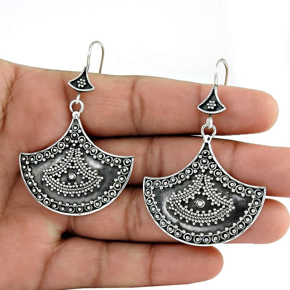 Handmade Jewelry 925 Solid Sterling Silver Dangle Bohemian Earrings C4