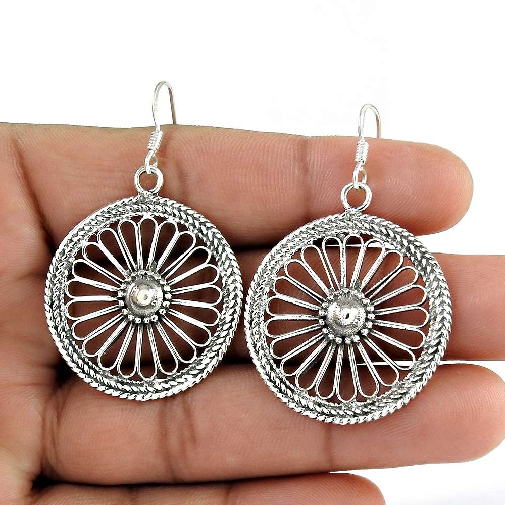 925 Sterling Silver Handcrafted Jewelry Dangle Boho Earrings D28